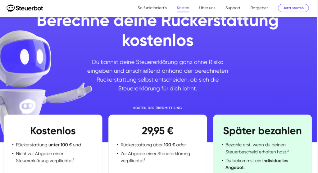 SteuerBot 報稅軟體網頁介面截圖