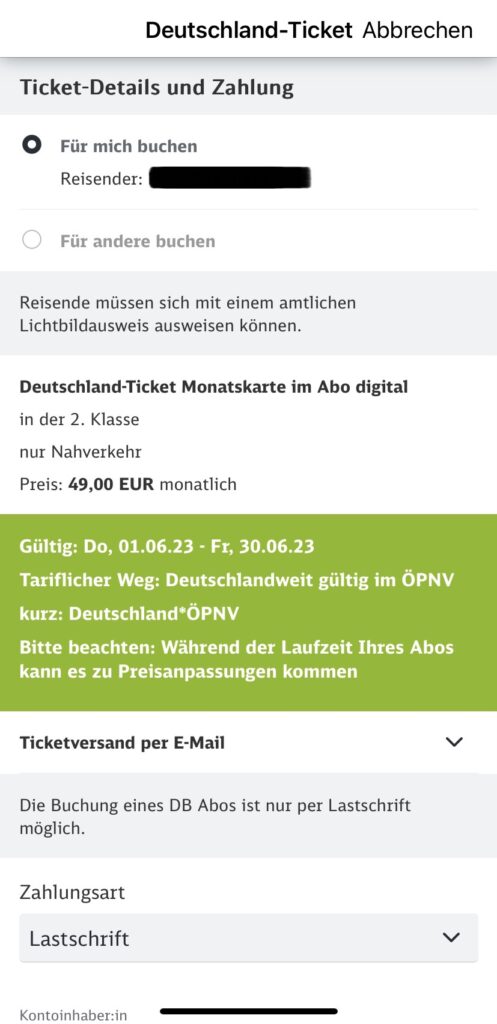 DB Navigator 選擇 Für andere buchen 幫他人購票