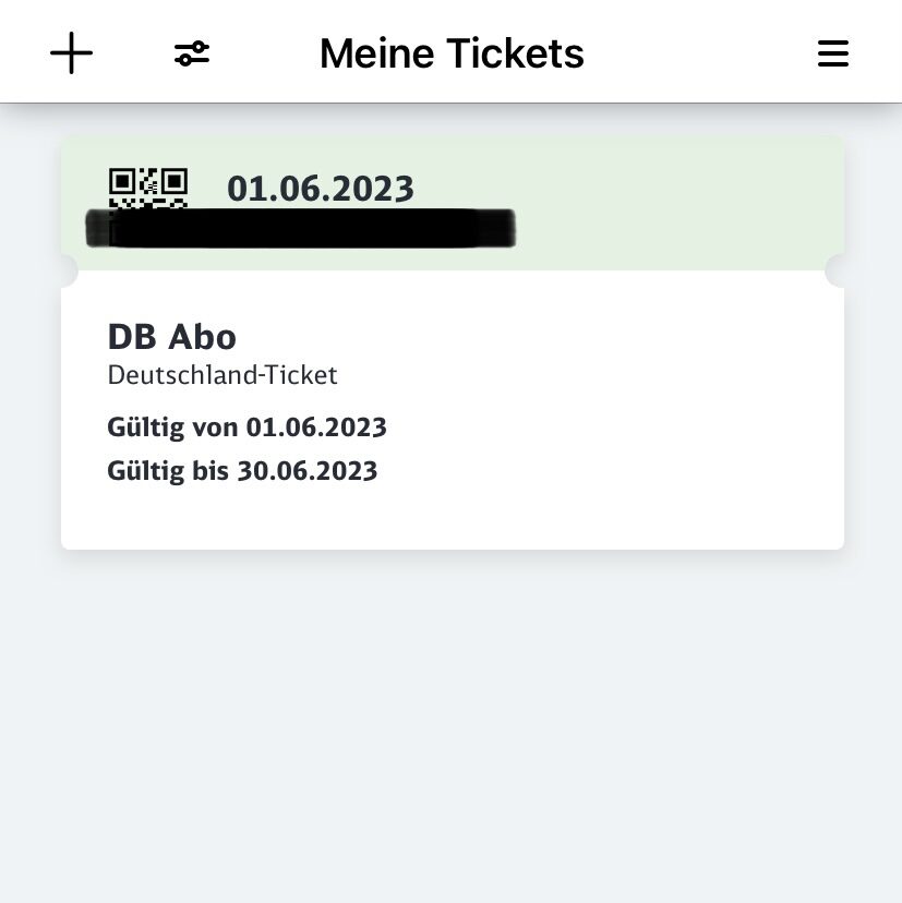 DB Navigator My Tickets 頁面顯示已購買的德國票