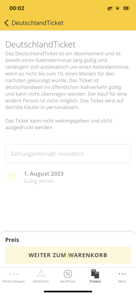 SSB Move App 選擇 Deutschland Ticket 開始期間