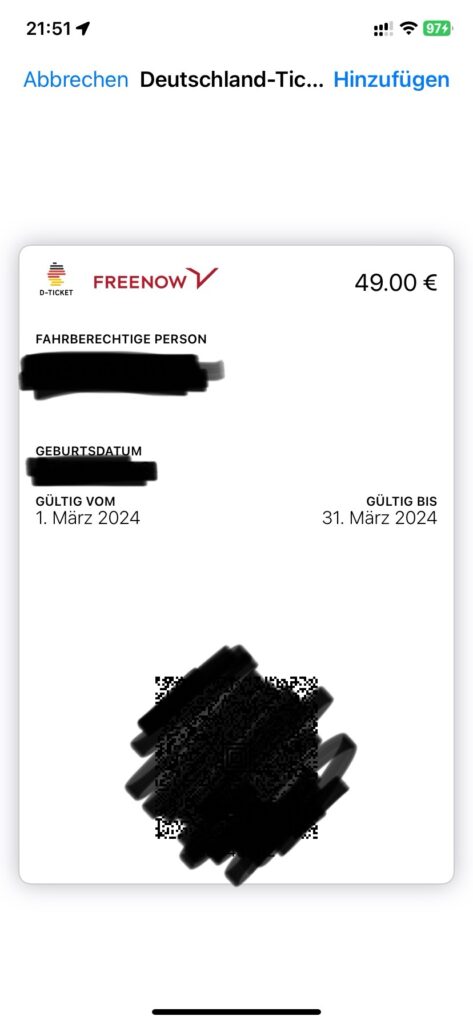 Freenow 車票加入 Apple Wallet 方便查票