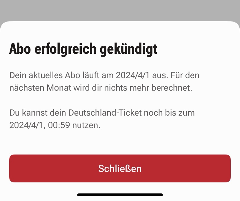 Freenow App 顯示 Erfolgreich gekündigt 解約成功