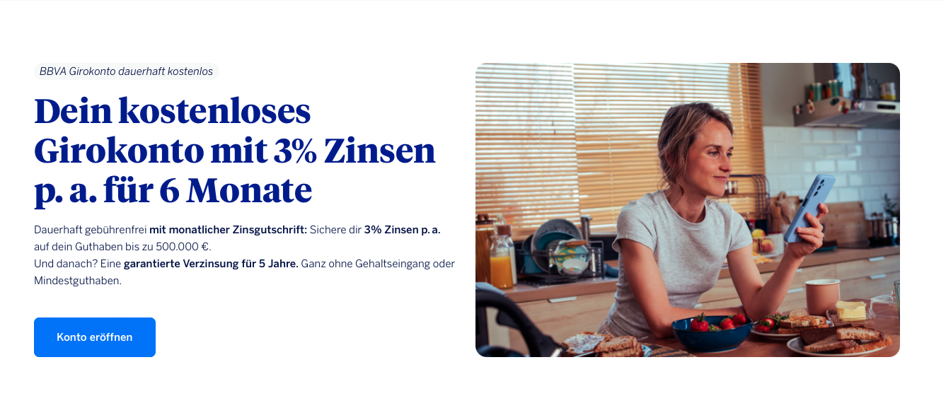 BBVA 免費 Girokonto，3% 年利率前 6 個月